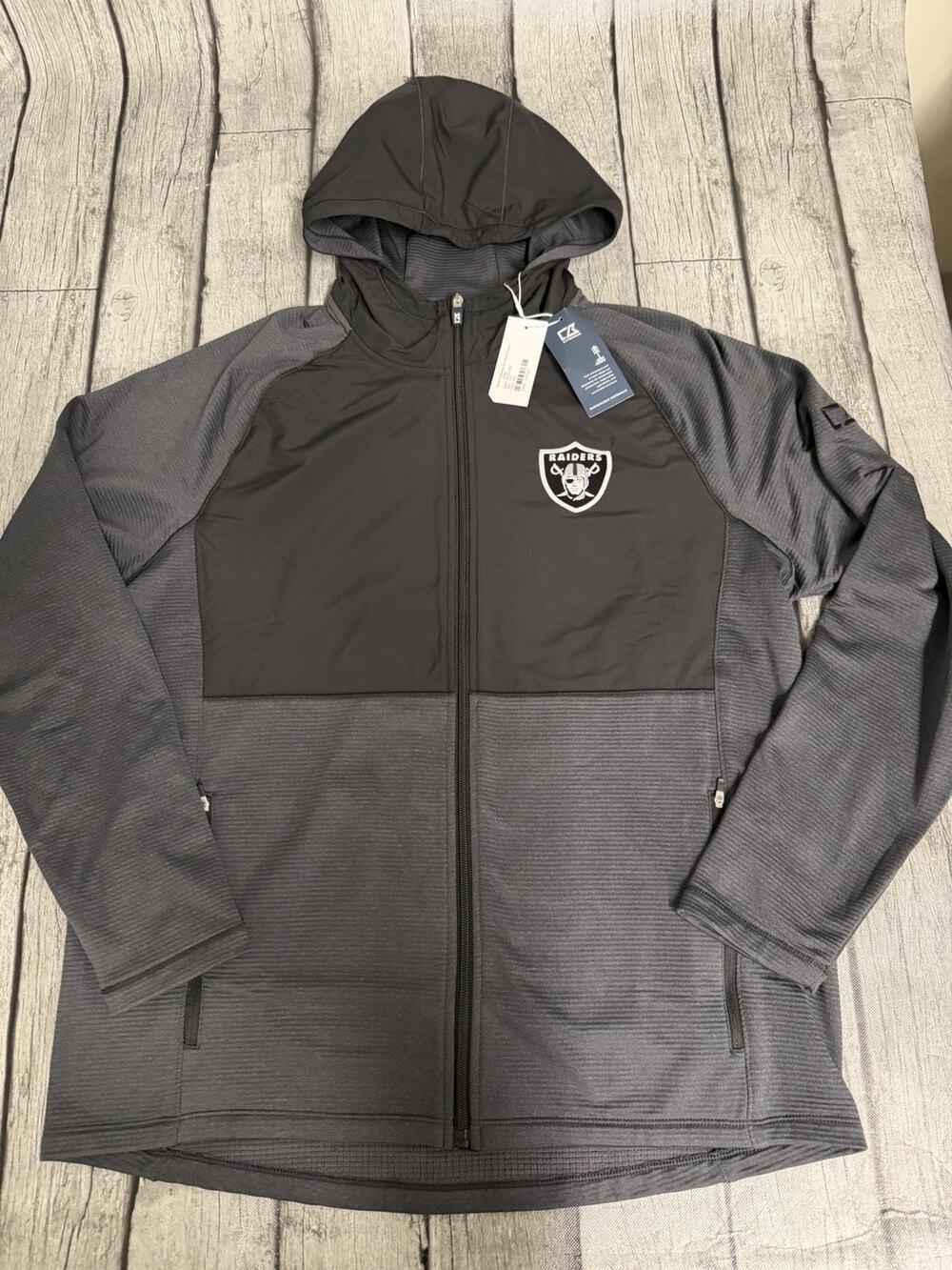 NWT Men's Cutter & Buck Las Vegas Raiders Heather Black Peshastin Jacket Large